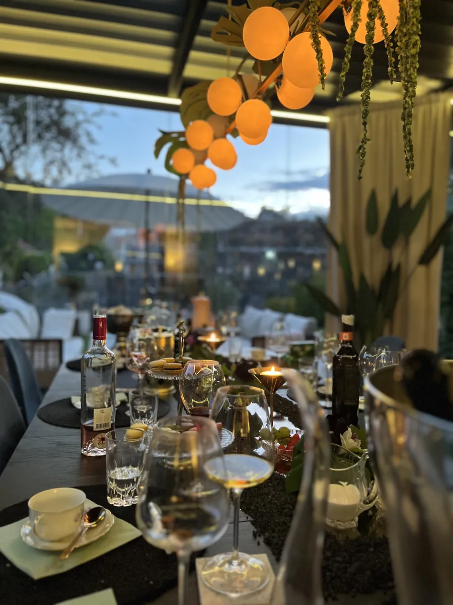The table laid in evening light