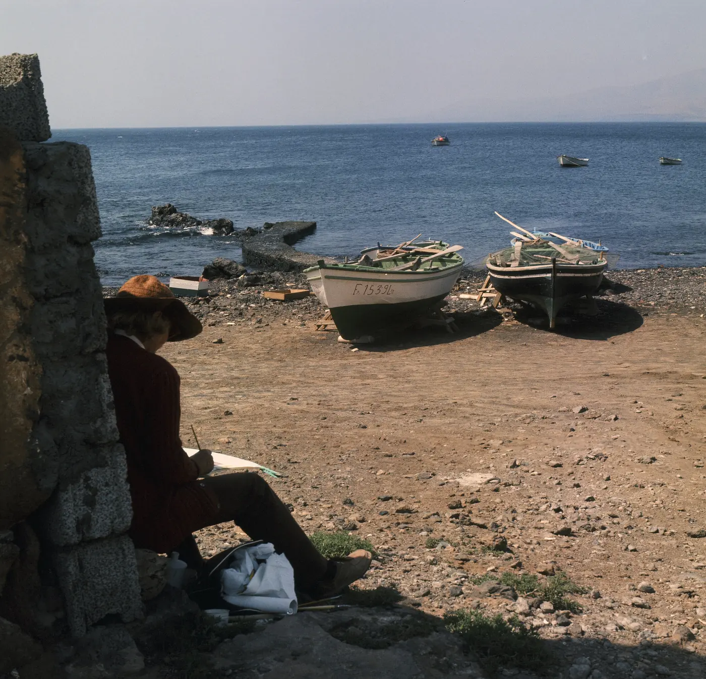 Fishing boats pulled up on the beach